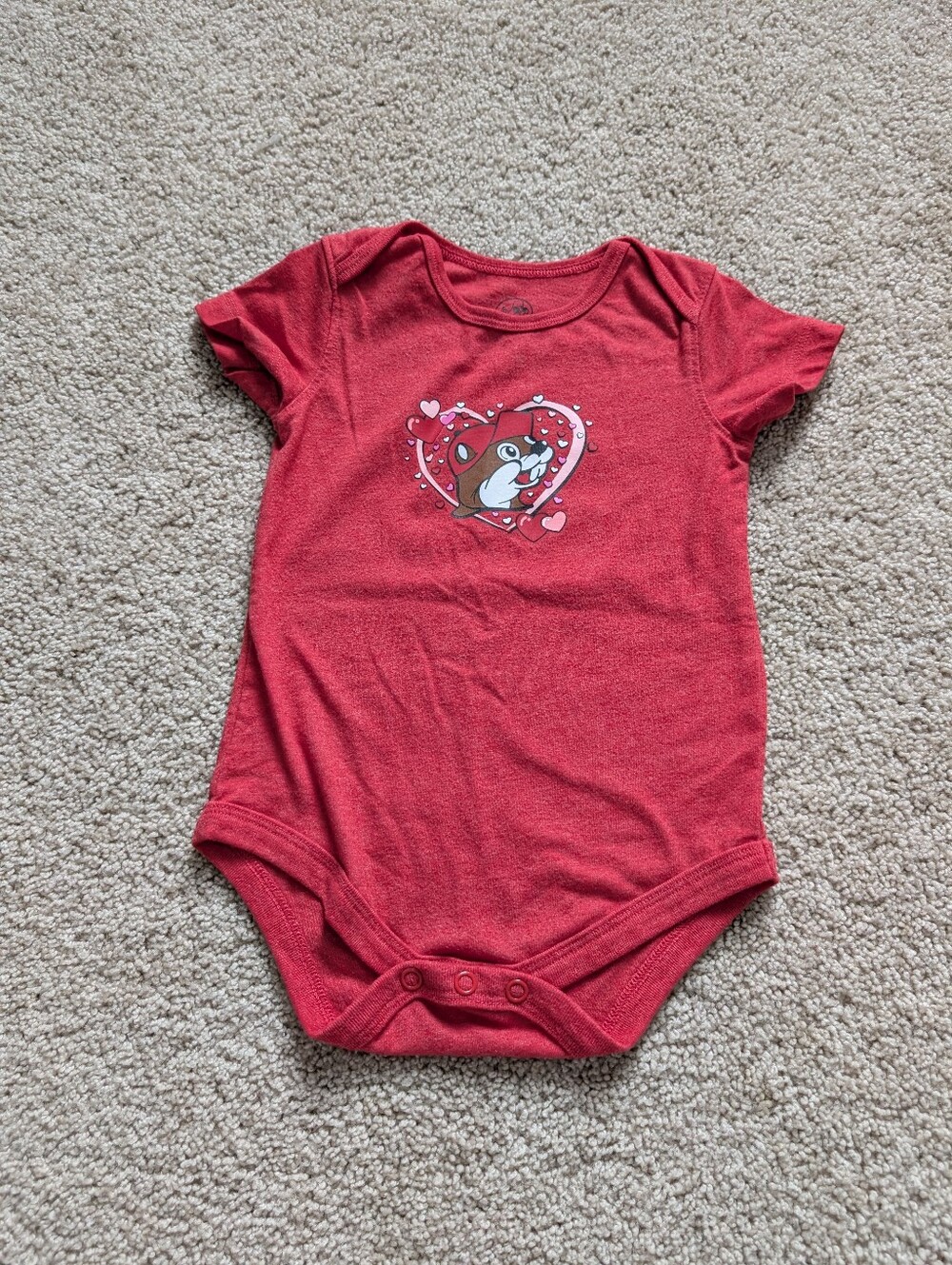 Red Short-Sleeve Baby Bodysuit with Heart Character